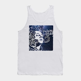 Girl With Hair Of Roses In Galaxy Tank Top